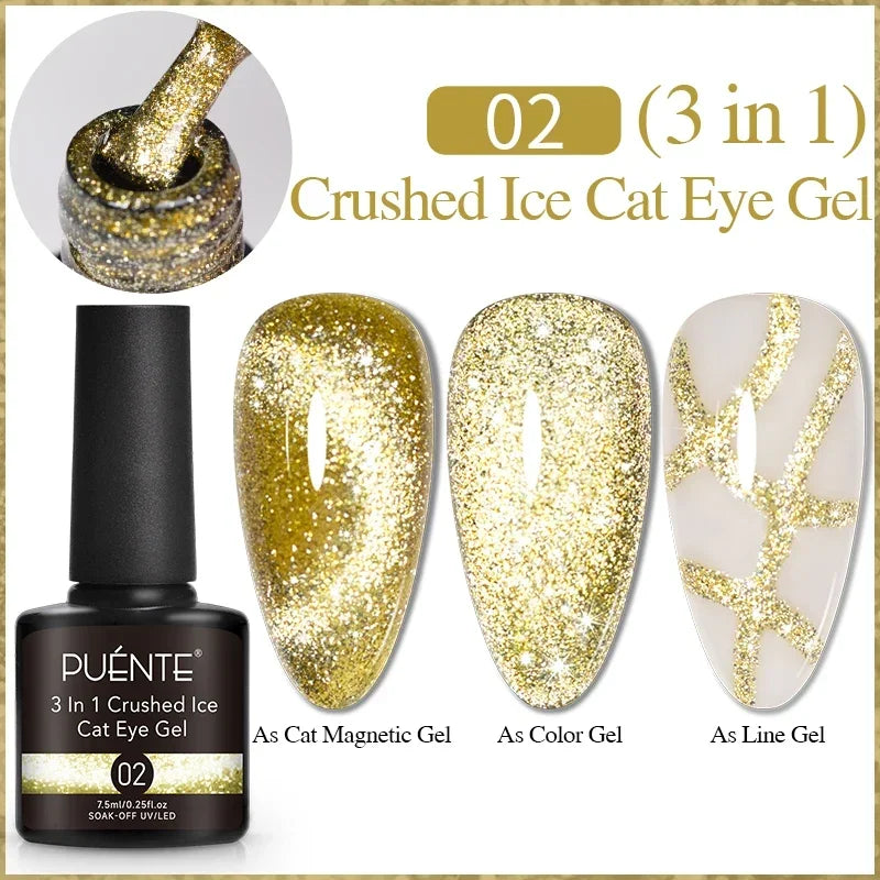 7.5ML Green Crystal Cat Magnetic Gel Nail Polish Shiny Green Glitter Cat Eye Gel For Manicure Soak Off UV Nail Art Varnish