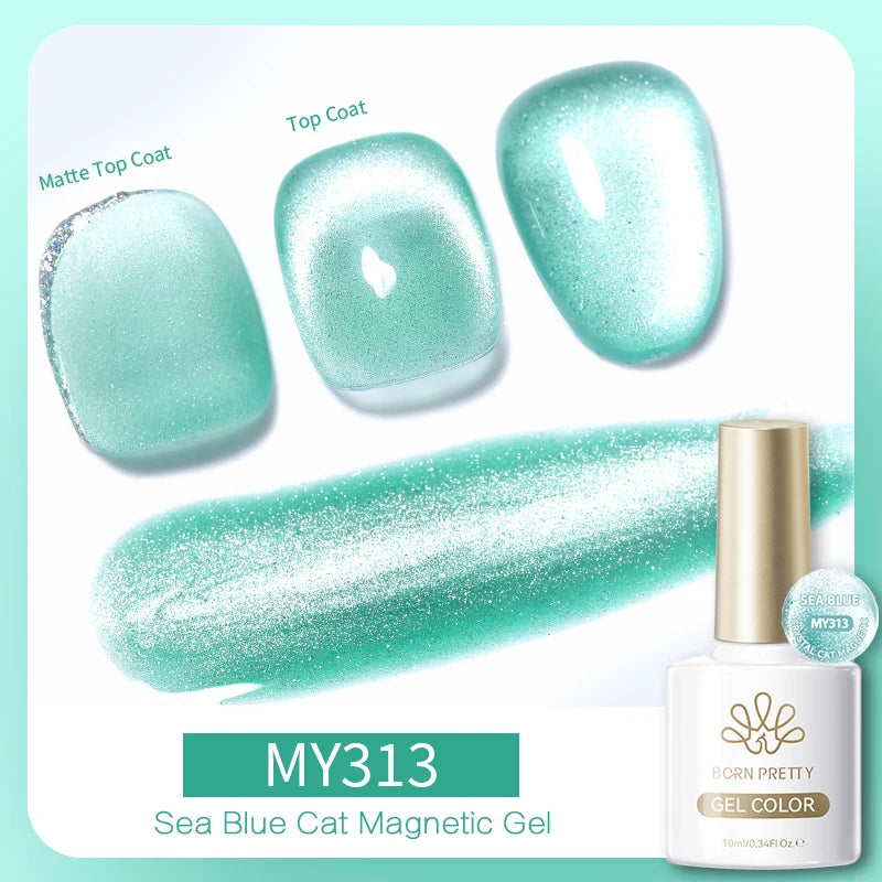 BORN PRETTY 10ml Blue Glass Bead Cat Magnetic Gel Ultra Shine Summer Glitter Semi Permanent Soak Off UV Gel Nail Art Varnish