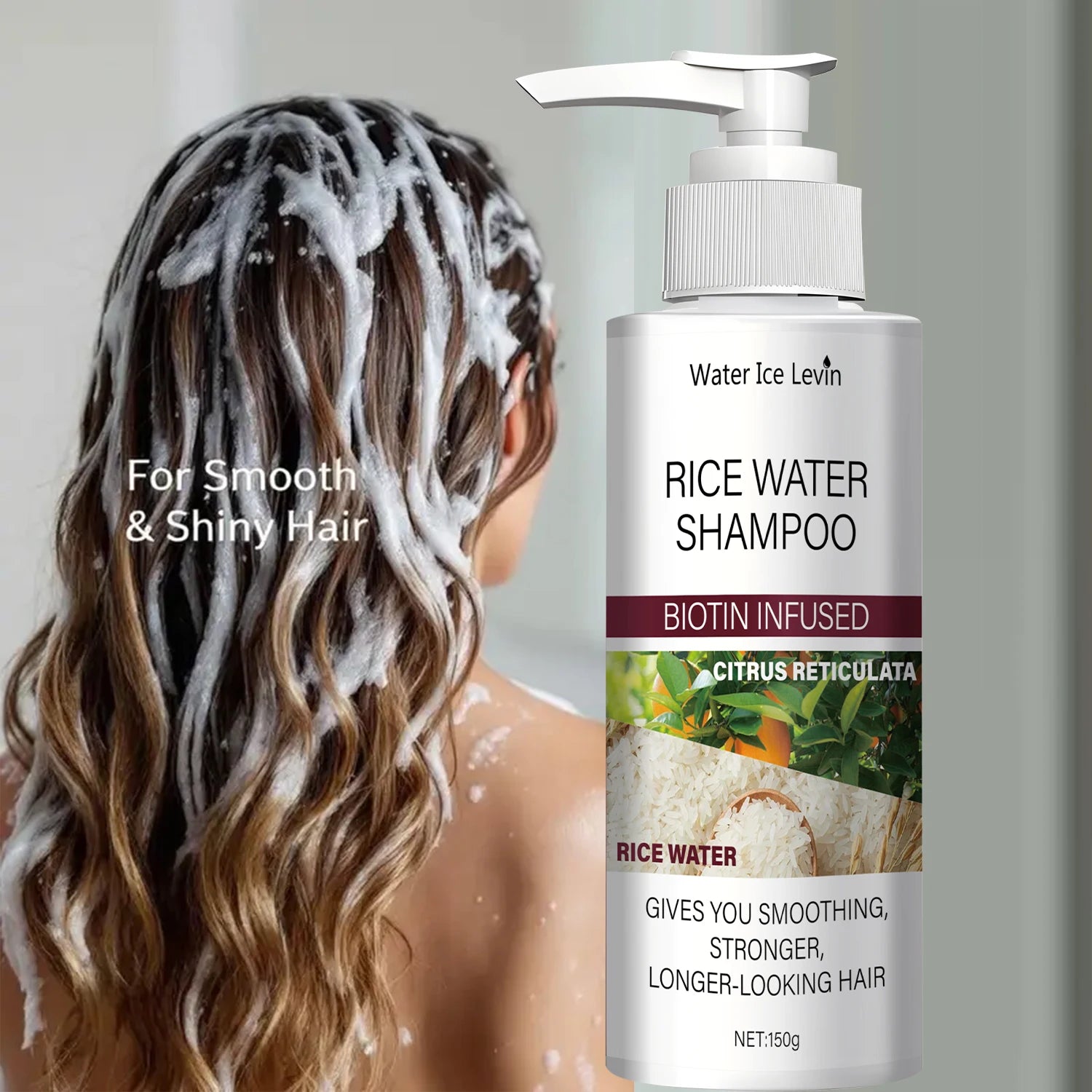 Rice Water Shampoo with Biotin & Keratin - Smoothing & Strengthening, Citrus Freshness, Winter Hair Therapy, Long-Looking Hair