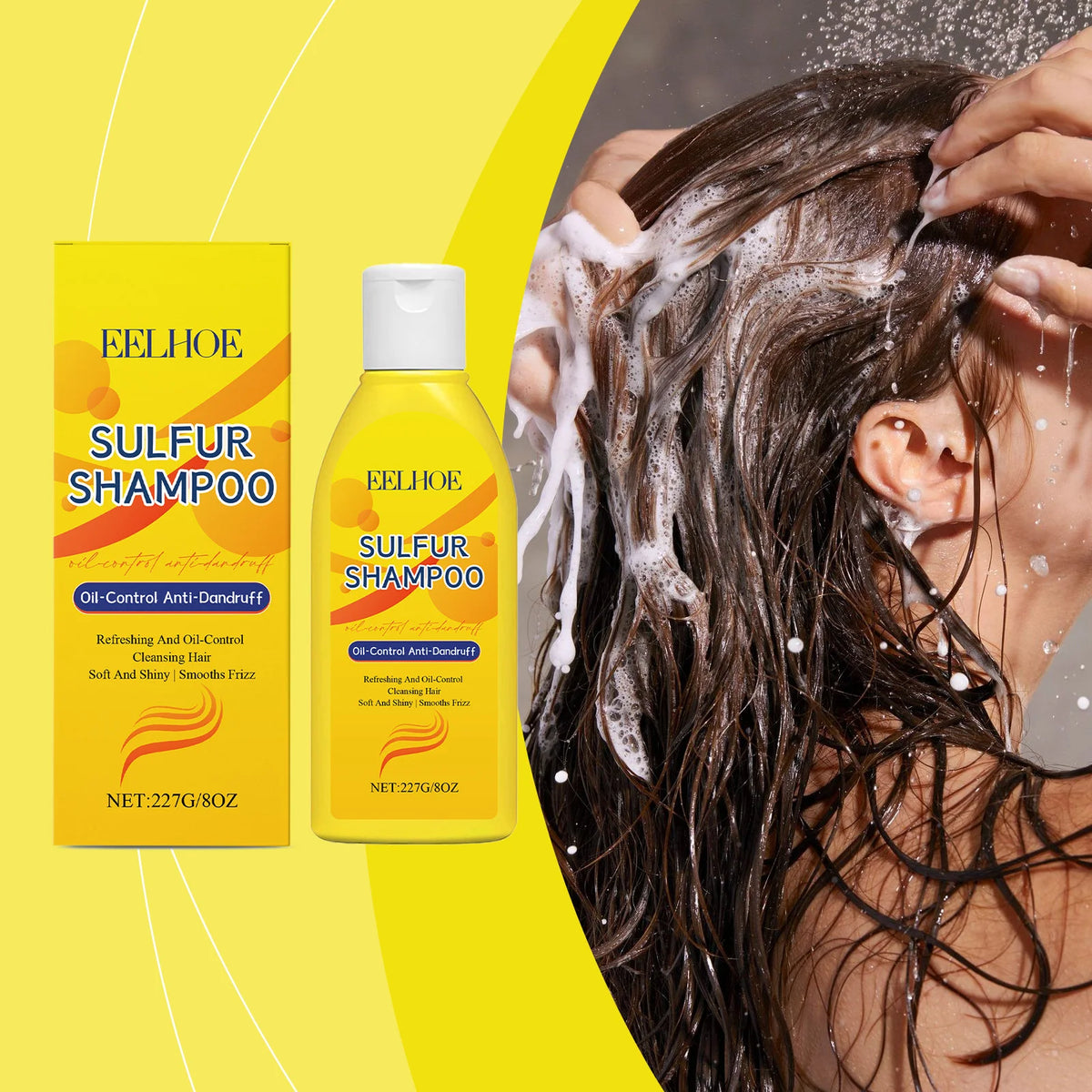 EELHOE Sulfur Shampoo Strengthen Roots Oil Control Fluffy Hair Moisturizing Mild Formula Itch Deeply Clean The Scalp 227g