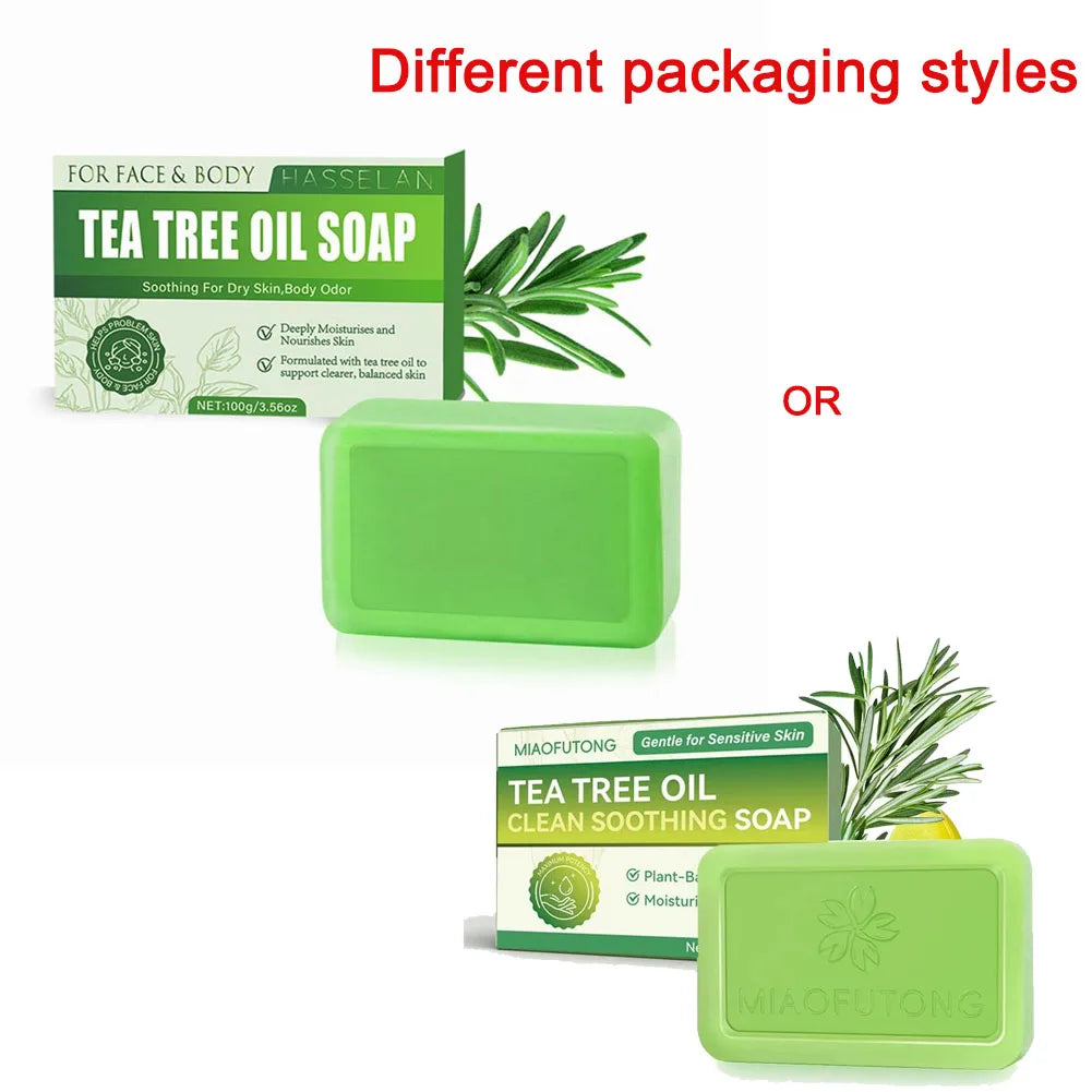 Green Tea Tree Soap, Soap Bar with Tea Tree Oil, Natural Soaps for Face Body Hand Skin Cleaning,Gentle Exfoliating Bar Soap