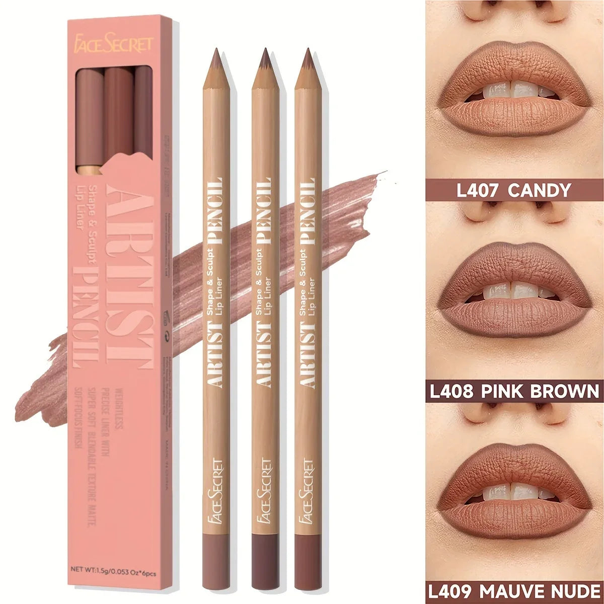 Face Secret 3pcs/Set Coffee Tones Beige Matte Lip Liner Waterproof,Long-Lasting, Velvet Smooth Natural Soft Pencil Lipstick