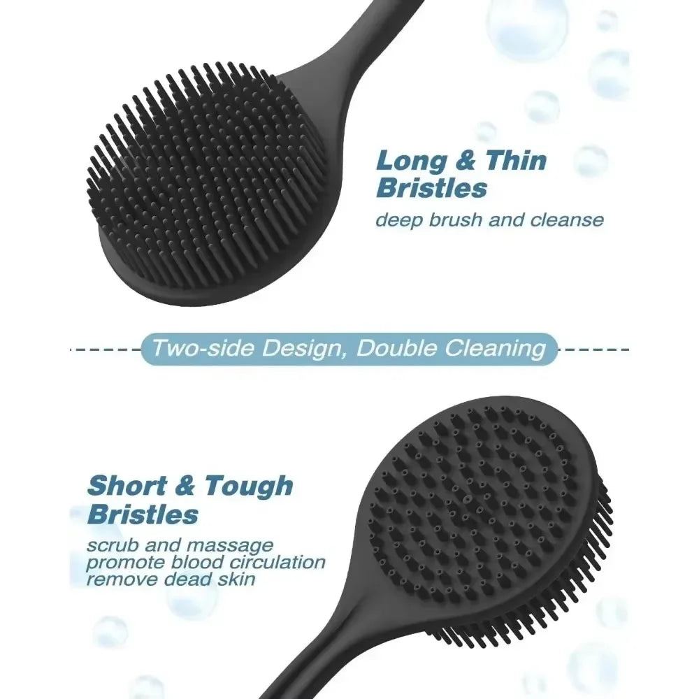 Soft Back Scrubber Brush Silicone Skin Massager Bath Shower Scrubbing Brush with Handle Body Wash Exfoliating Scrub Bath Supplie
