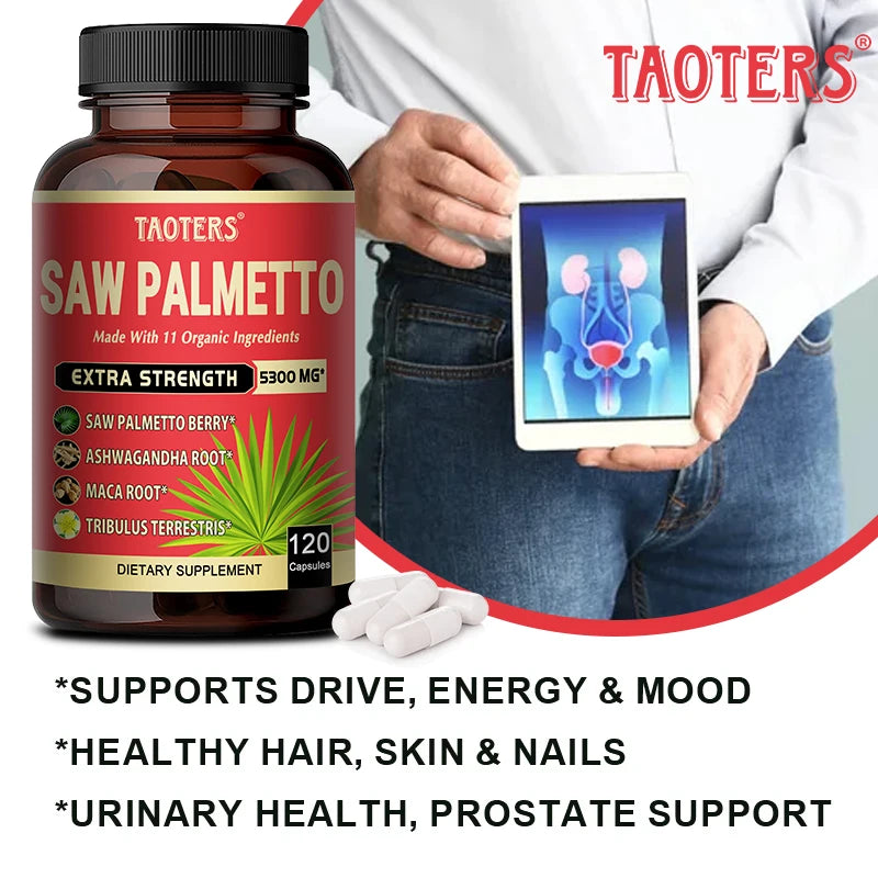 11-in-1 Saw Palmetto Capsules - Ashwagandha, Turmeric & Tribulus, Support Prostate, Urinary Tract & Hair Health Anti Hair Loss
