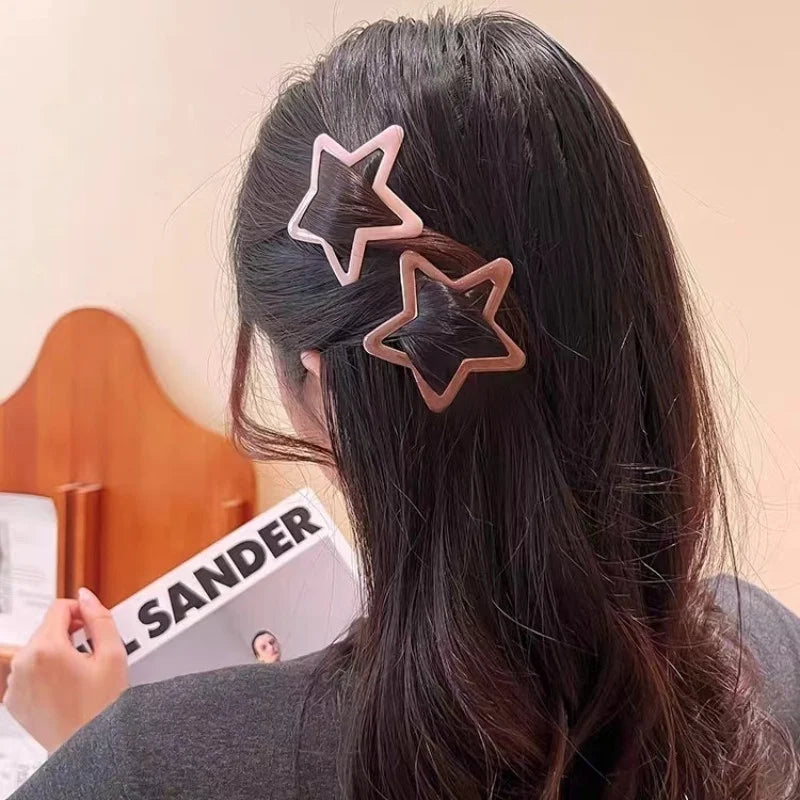 5Pcs Large Star Clips Hair For Girls Non-Slip Star Hair Accessories Hairpins Cute Colorful Snap Clips Lovely Metal Hair Barrette