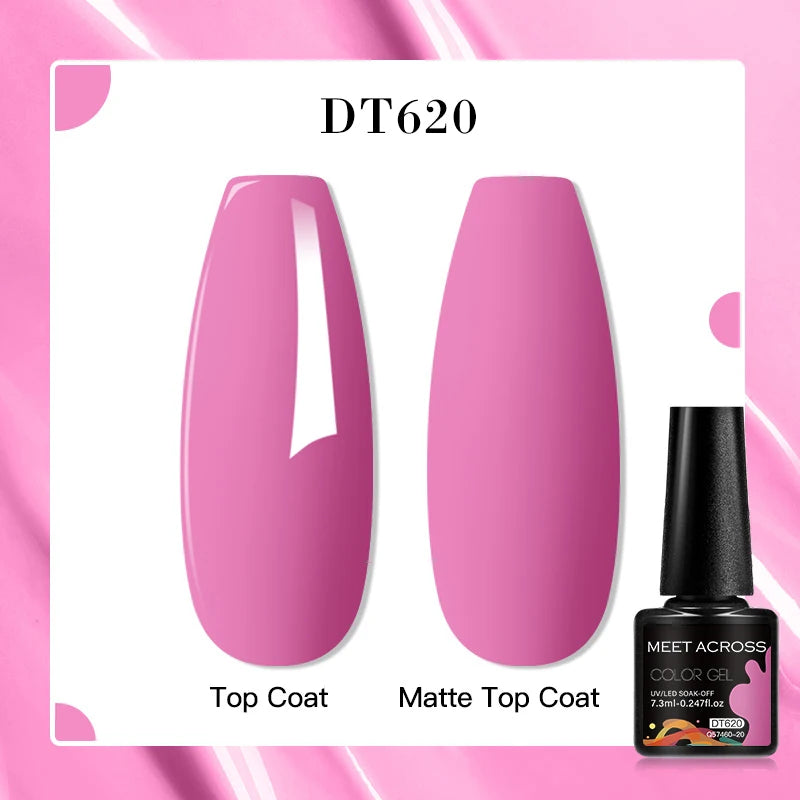 MEET ACROSS 7ml Pink Glitter Rubber Base Nail Gel Polish Sparkling Gold Foil DIY Nail Art Painting Gel Long Lasting Varnish