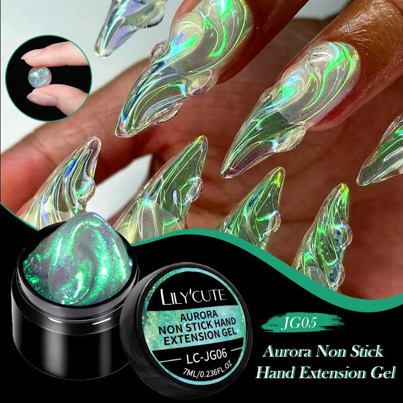 LILYCUTE 7ml Auroras Non Stick Hand Solid Extension Gel Nail Polish 3D Carving Flower Soak Off Nail Art Acrylic Hard Gel Varnish