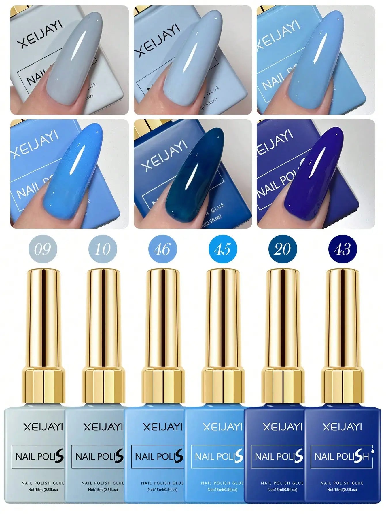 6Colors 15ml Blue Gel Nail Polish Series Starter Pure Soak Off No Wipe Nail Gel Polish Suitable For All Seasons