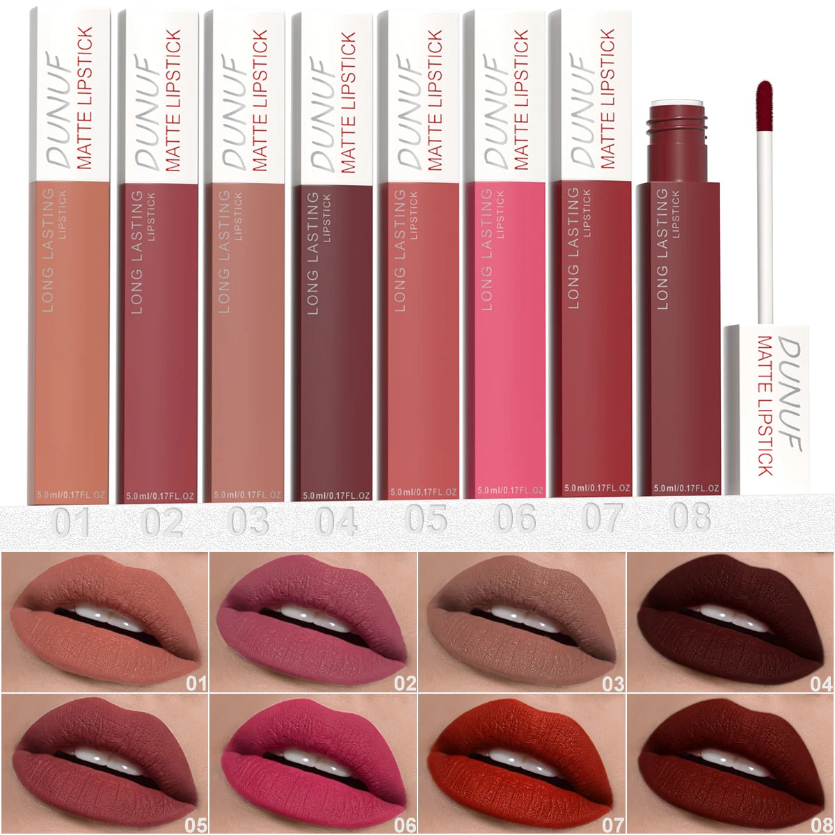 8 Color Easy To Apply Velvet Matte Lip Glaze Waterproof Lasting Liquid Lipstick Red Brown Non Stick Cup Matte Lip Gloss Cosmetic