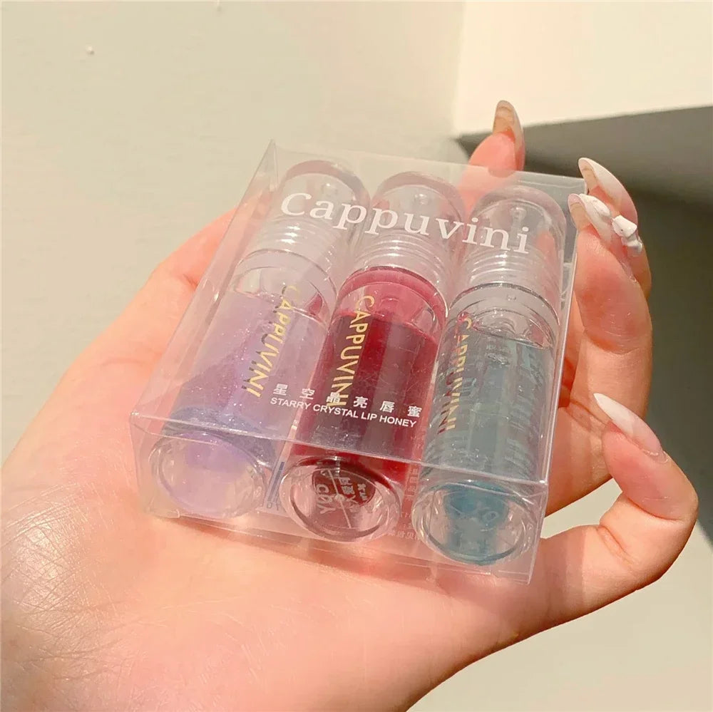 Transparent Crystal Jelly Lipgloss Shiny Clear Mirror Moisturizing Lip Balm Glitter Liquid Lipstick Lip Oil Fruit Taste Lip Tint