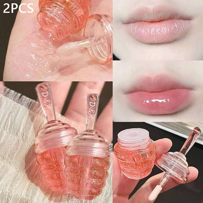 Small Honeypot Lip Oil Long Lasting Moisturizing and Fading Lip Pattern Water Lip Balm Liquid Lipstick Lipgloss Makeup Cosmetics
