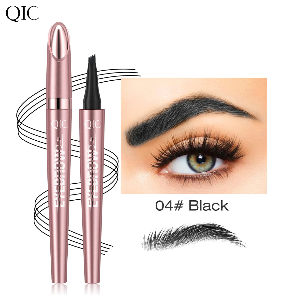 QIC Waterproof Microblading Eyebrow Pen - 4 Split Head, Natural Look Brow Makeup in 6 Colors for All Skin Types