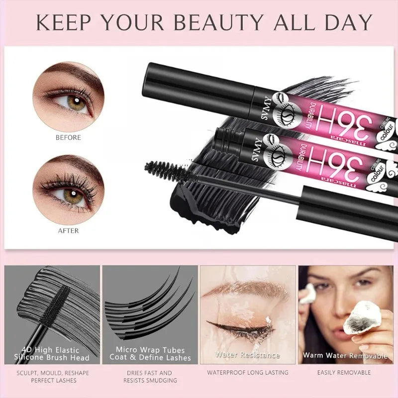 Fiber Mascara Black Thick Curly Lasting Waterproof Sweat-proof Lengthening Mascara Volumizing Natural Eye Lashe Extension Makeup