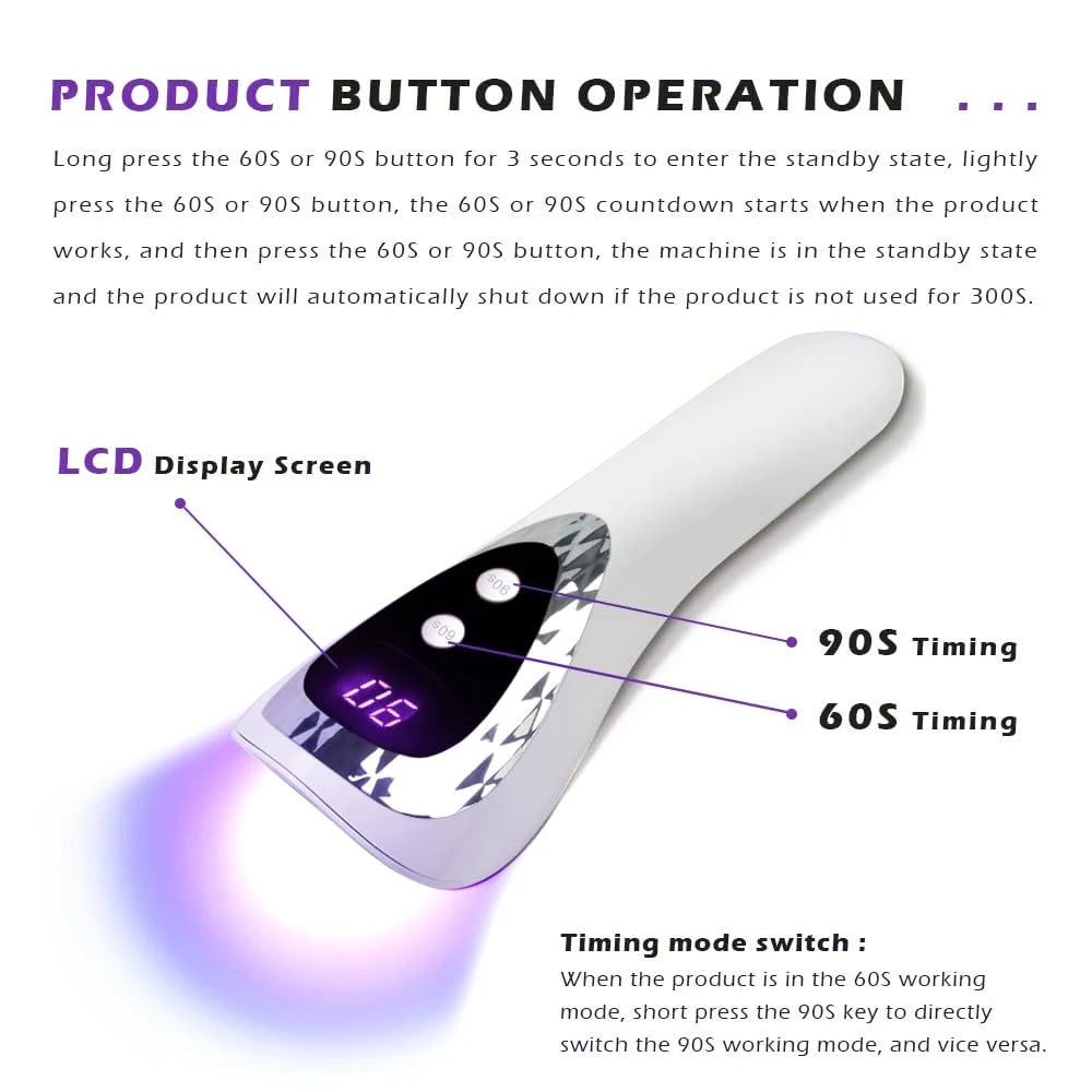 LINMANDA Handheld UV LED Lamp for Nails Drying Lamp Rechargeable Mini Manicure Lamp Nail Dryer For Gel Polish Manicure Tools