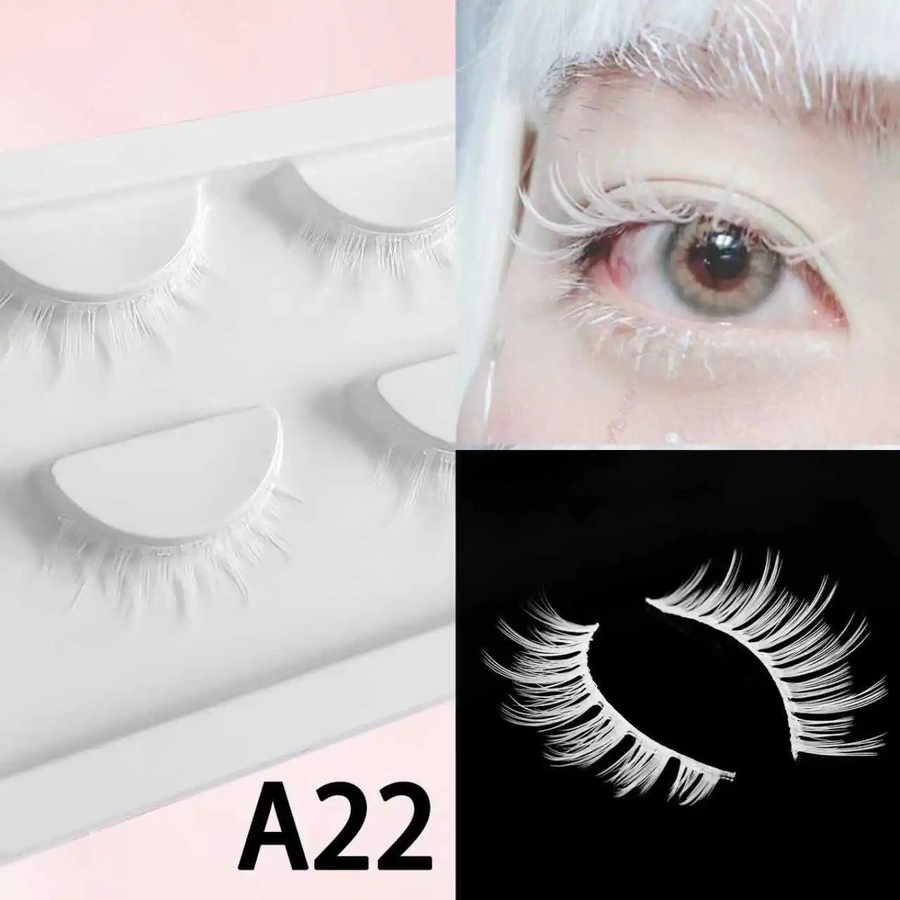 2 Pairs White Eyelashes Frozen Beauty Makeup Wedding Eyelash White Colored False Lashes for Cosplay Party Clear Bond Eyelashes