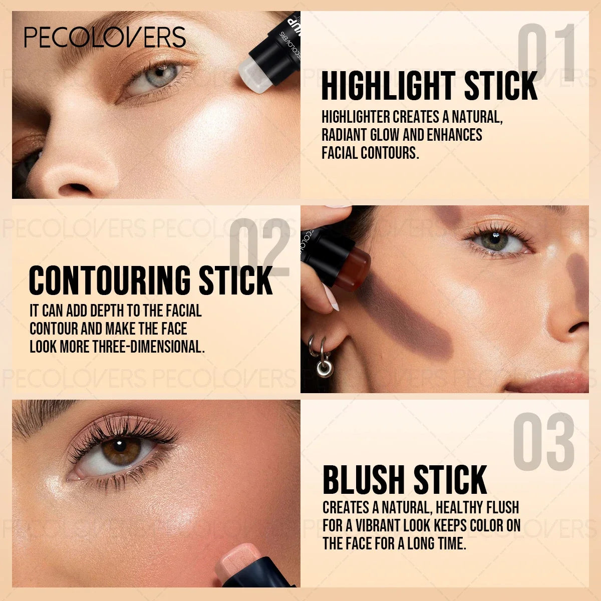 Waterproof Long Lasting Face Bronzer Contour Concealer Foundation Face Corrector Full Cover Pores Dark Circles Contour Stick