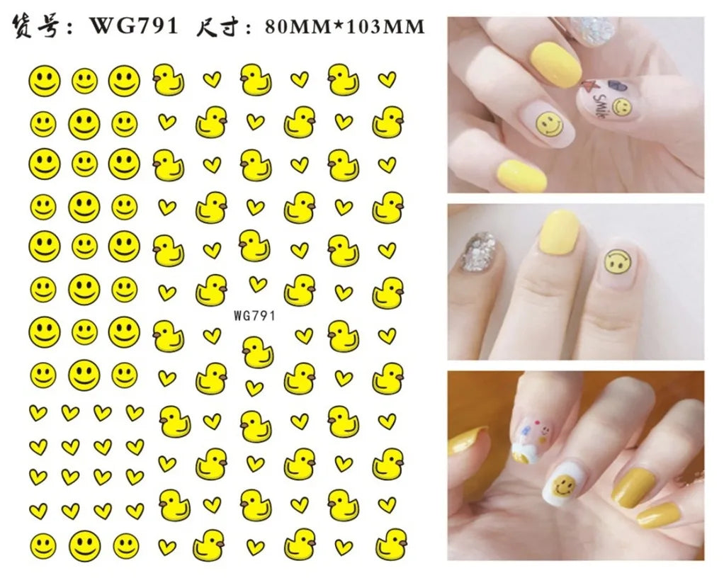 3D Yellow Smile Nlail Art Stickers Nail Decals for Nails Smile Face Manicure Japanese Design DIY Cute Nail Decals Accessories
