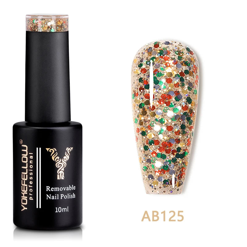 2024 New YOKEFELLOW 10ML Reflective Glitter Gel Nail Polish Soak Off UV Gel Varnish Colorful Nail Gel Polish For Manicure