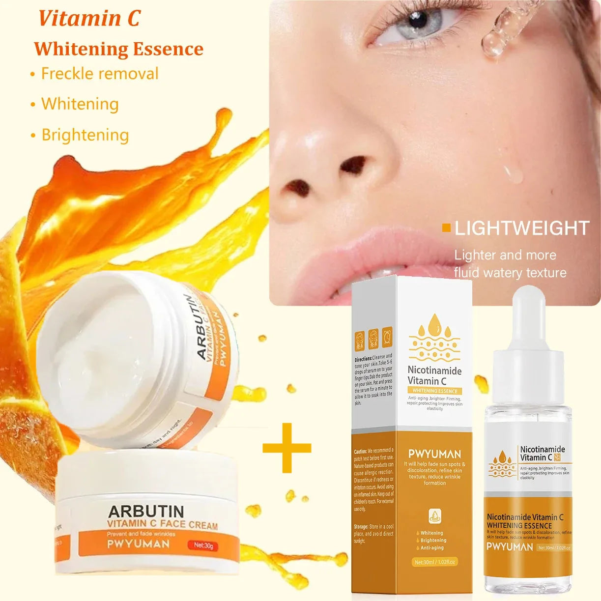 Vitamin C Brightening Freckles Cream Nicotinamide Improve Dark Spot Melanin Moisturizing Nourishing Facial Serum Skin Care
