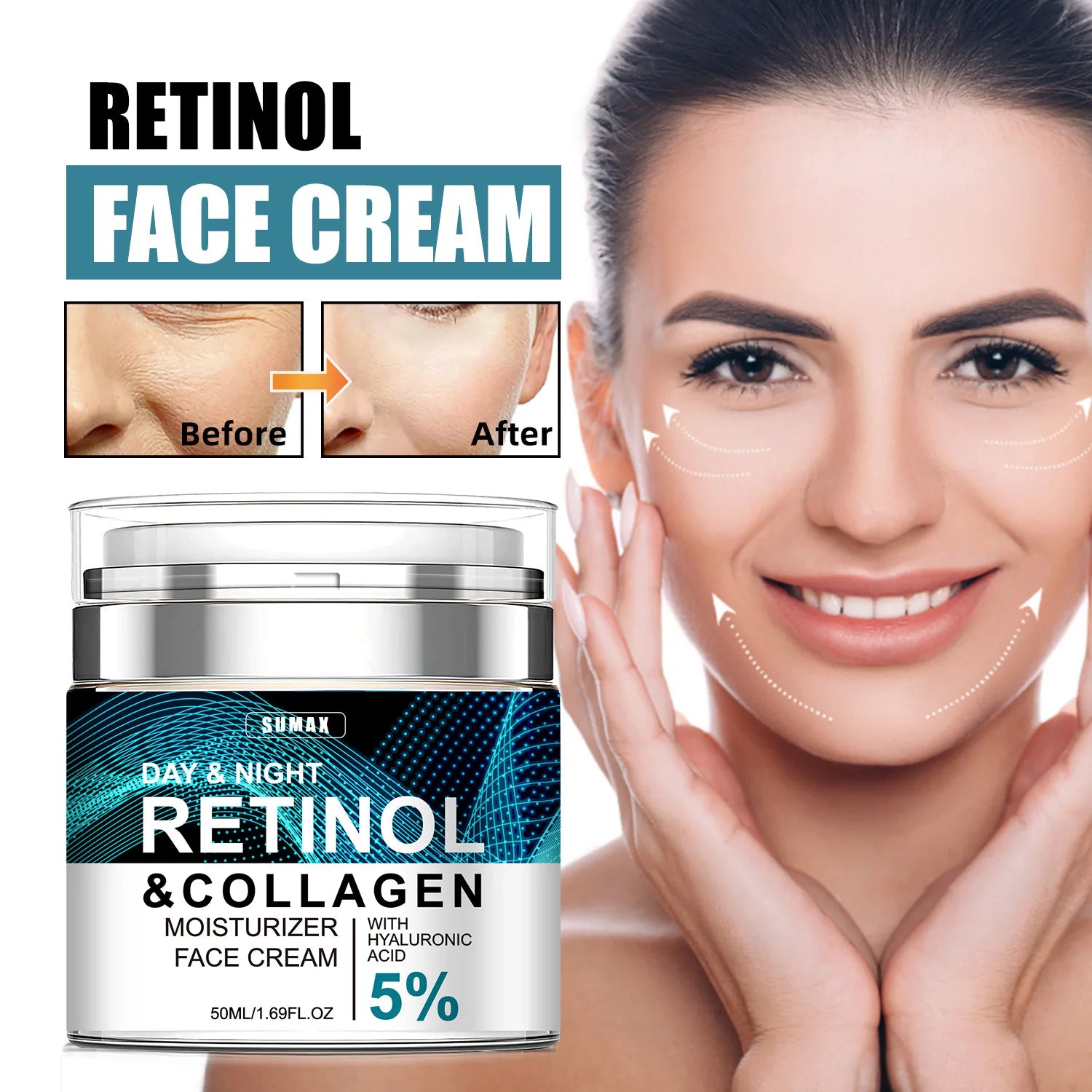 Retinol Improve Wrinkle Face Cream Collagen Lighten Firming Fine Lines Brightening Nourishing Moisturizer Beauty Skin Care 50ml