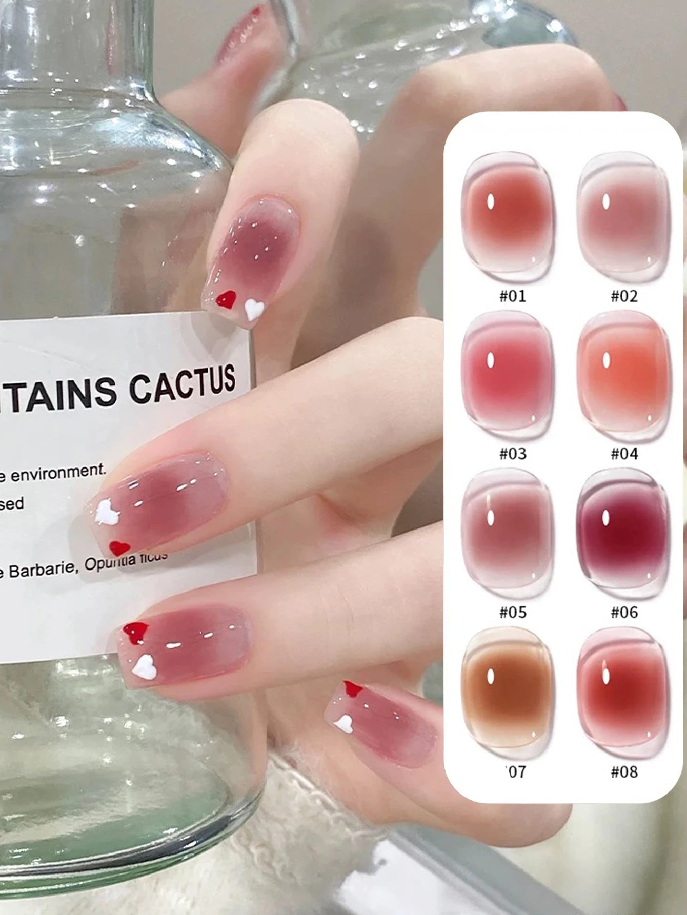 MN 2026 New 1-8PCS Fall Nails Popular Pure Desire Blush Jelly Gel Nail Polish Pink Nails Red Nails Ice-Clear Nude Nail Polish
