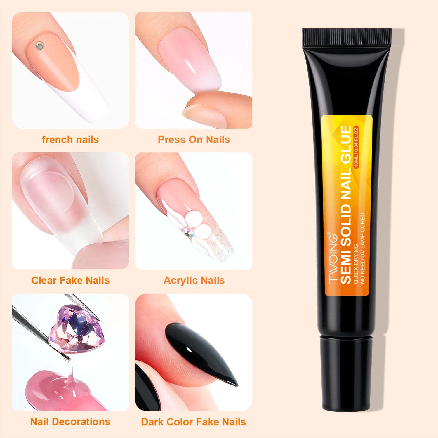Twoing Nail Glue & Remover Set –Quick-Dry Super Strong Adhesive for Press-On Nails,Rhinestones&Acrylic Nails,No UV Curing Needed
