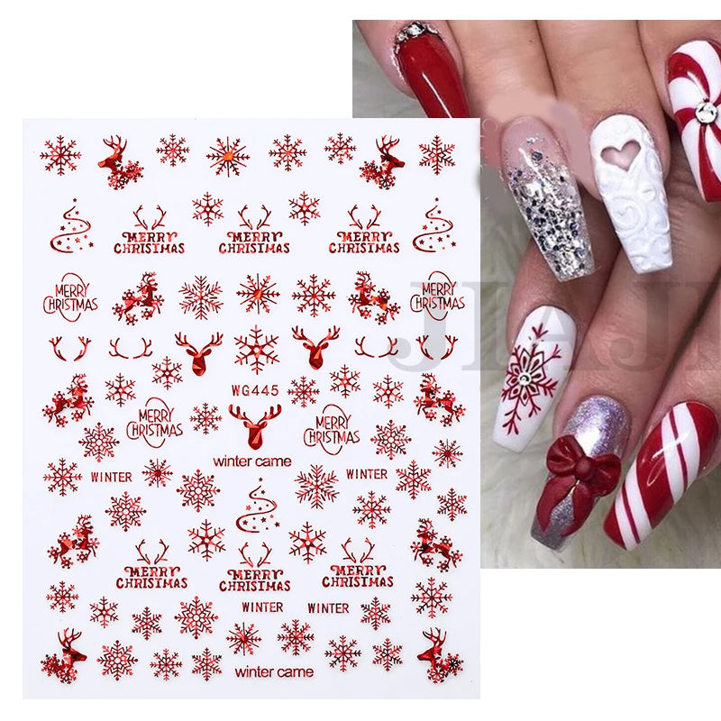 Sliver Bronzing 3D Christmas Nail Art Decoration Sticker Sparkly White Colorful Glitter Geometry Snowflake Winter Slider Foil