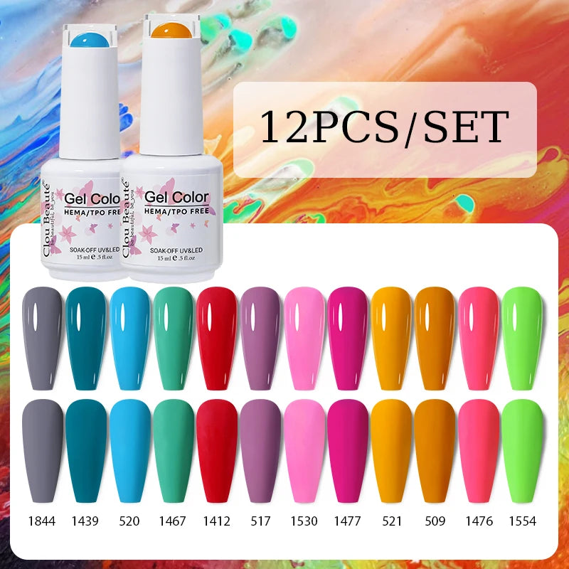 Clou Beaute 12pcs Gel Nail Polish Manicure Set Color 15ml White Glass Bottle Nail Art Kit Vernis Semi Permanent Nail Art Varnish