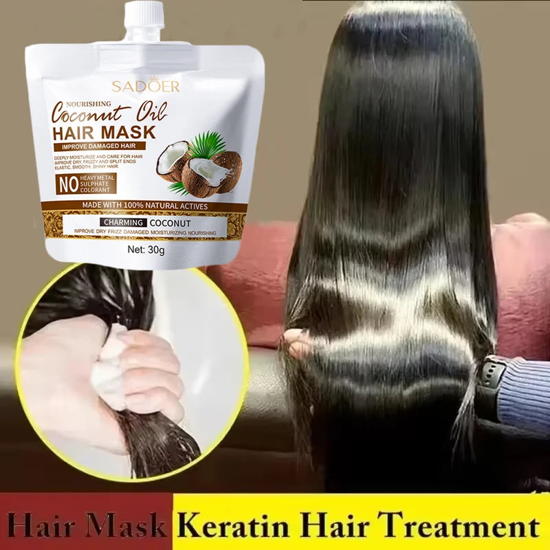 Magical Coconut Oil Hair Mask Instant Repair Soft Smooth Shiny Moisturize Nourishing Hair Care Treatment for Damaged Frizzy Hair