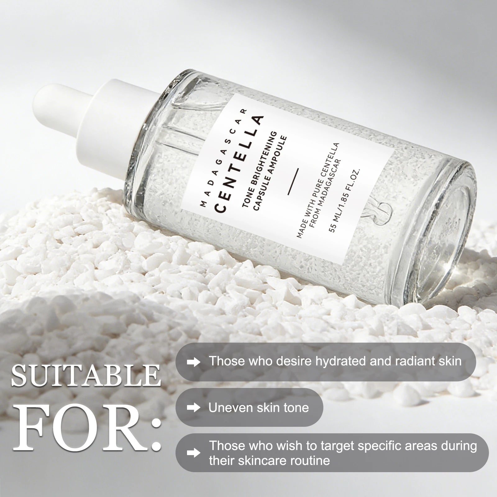 Madagascar Skin Tone Perfector Brightening Ampoule 55ml - Centella & Niacinamide Serum Hydrates, Soothes & Enhances Radiance.