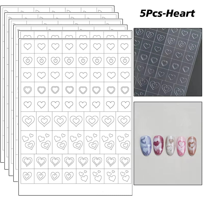 5Pcs Hollow Out Butterfly Nail Art Stencils Stickers Spray Painted Design Love Pattern Template Nail Decals Auxiliary Tools