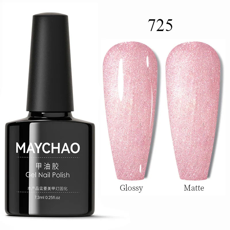 MAYCHAO Glitter Gel Nail Polish 7.3ml Semi-permanent Sequins Shiny Gel Base Top Coat Soak Off UV LED Varnish Nail Art Decoration