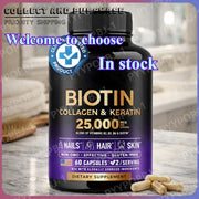 Biotin Capsules Contain Collagen and Vitamin B2, B3, B6 & B7 for Women Men Hair Care Supplements Skin & Nails Support 60 Pieces