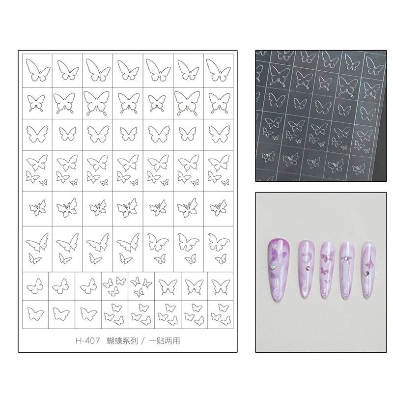 5Pcs Hollow Out Butterfly Nail Art Stencils Stickers Spray Painted Design Love Pattern Template Nail Decals Auxiliary Tools