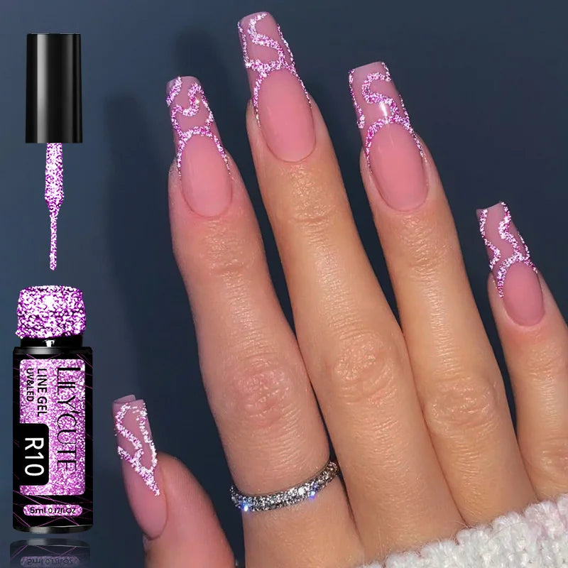LILYCUTE 5ml Champagne Chrome Gold Metallic Liner Gel Polish Super-Bright Mirror Effect French Style Drawing Line Nail Art Gel
