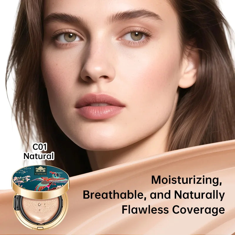 CATKIN BB Cream Air Cushion Foundation Moisture Natural Cover Concealer + Free Refill Medium/Light 0.46 Ounce