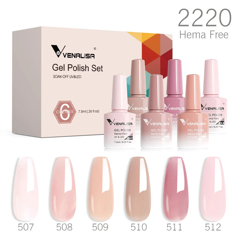 6pcs Venalisa Construction Gel Kit Stronger Jelly Color Reinforce Natural Nail Varnish Rubber Base Color Series Nude Collection