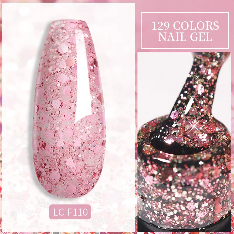 LILYCUTE Silver Glitter Gel Nail Polish Colorful Shining Sequins Semi Permanent Soak Off Need Base Top Coat Nail Art Gel Varnish