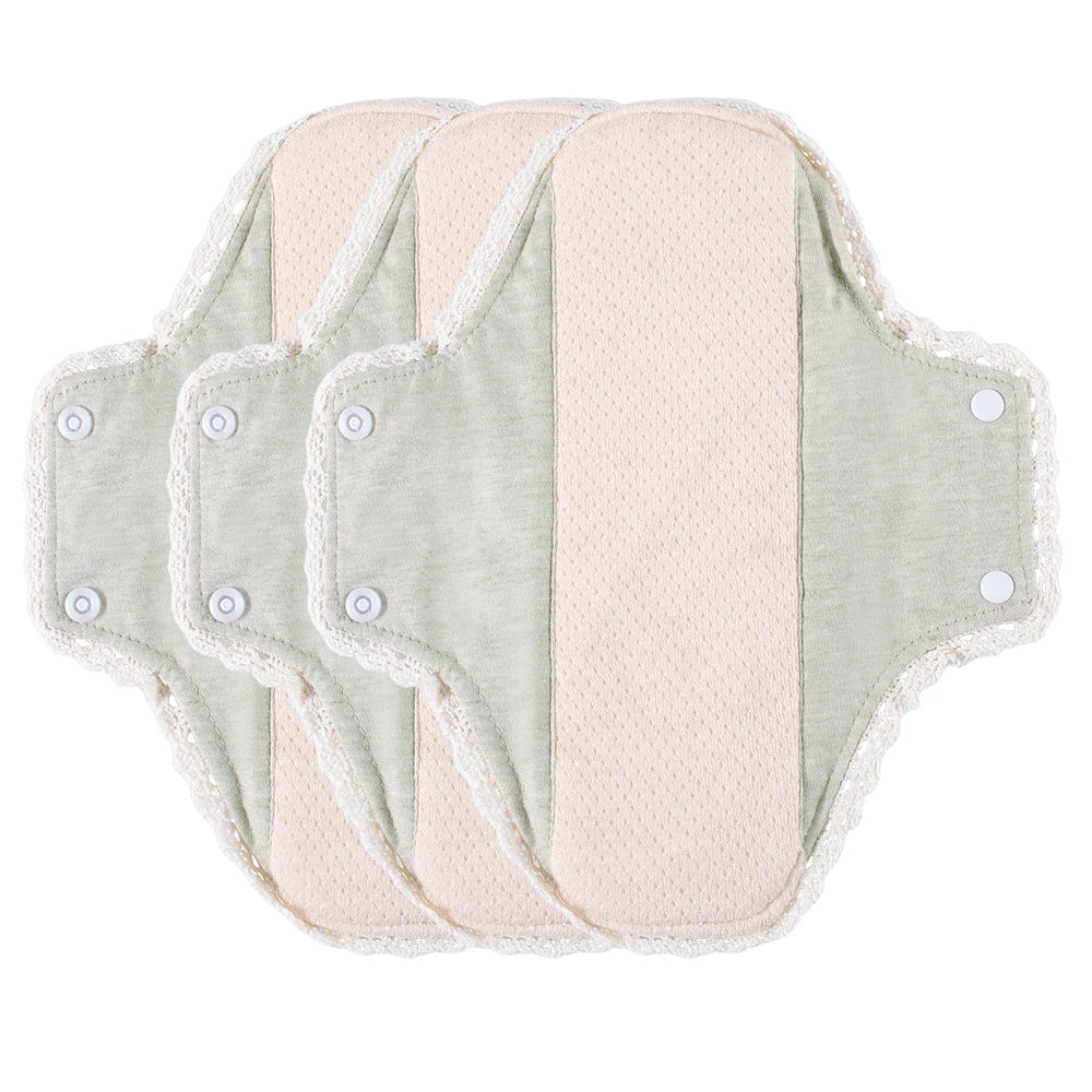 3pcs Washable Sanitary Pads Soft Breathable Cotton Cloth Pads Lace Trim Reusable  Women Menstrual Pads Heavy Flow