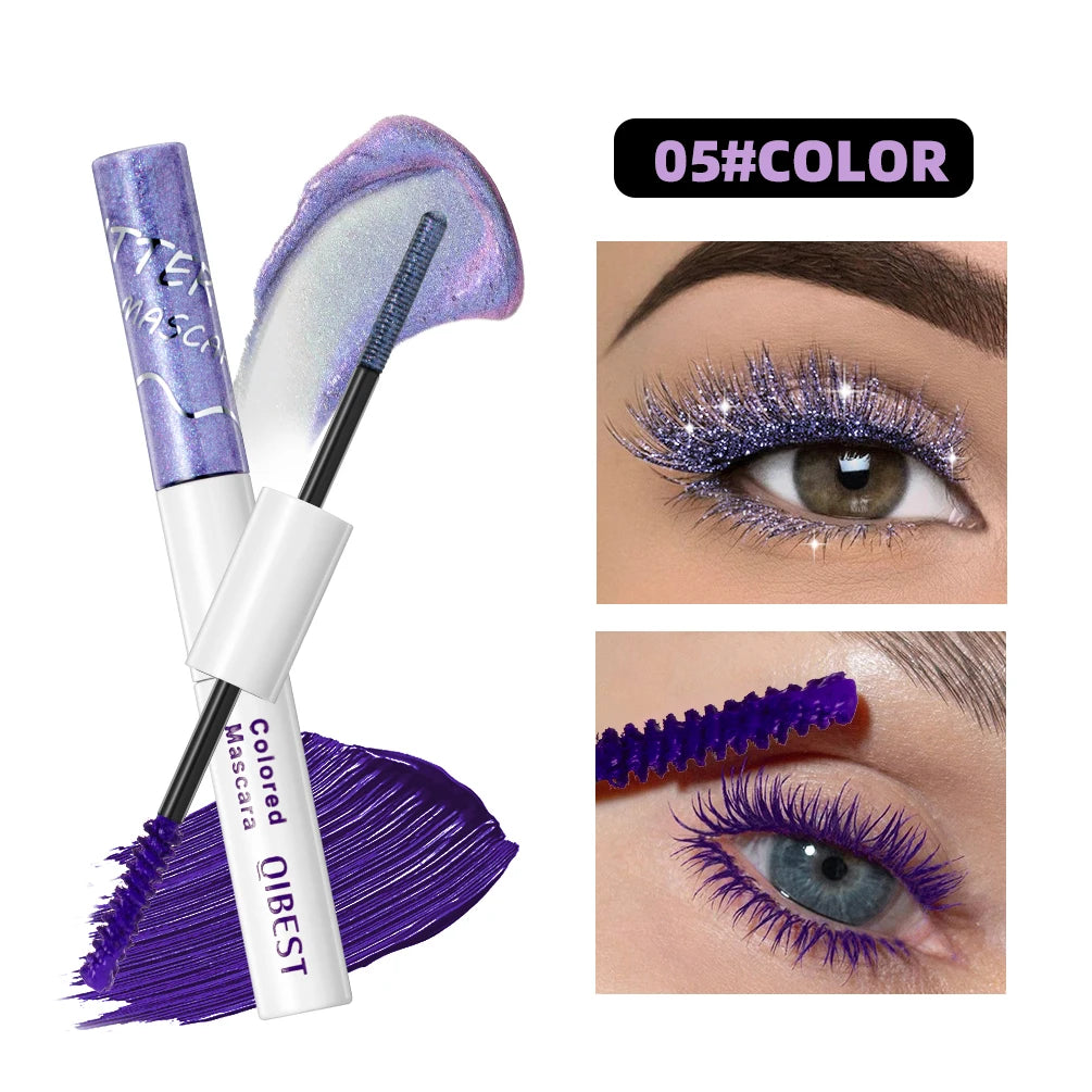 2 in 1 Matte Pink Mascara Eyelashes Blue Green Red Colorful Waterproof Curling Diamond Glitter Mascara Lasting Eye Makeup Tools