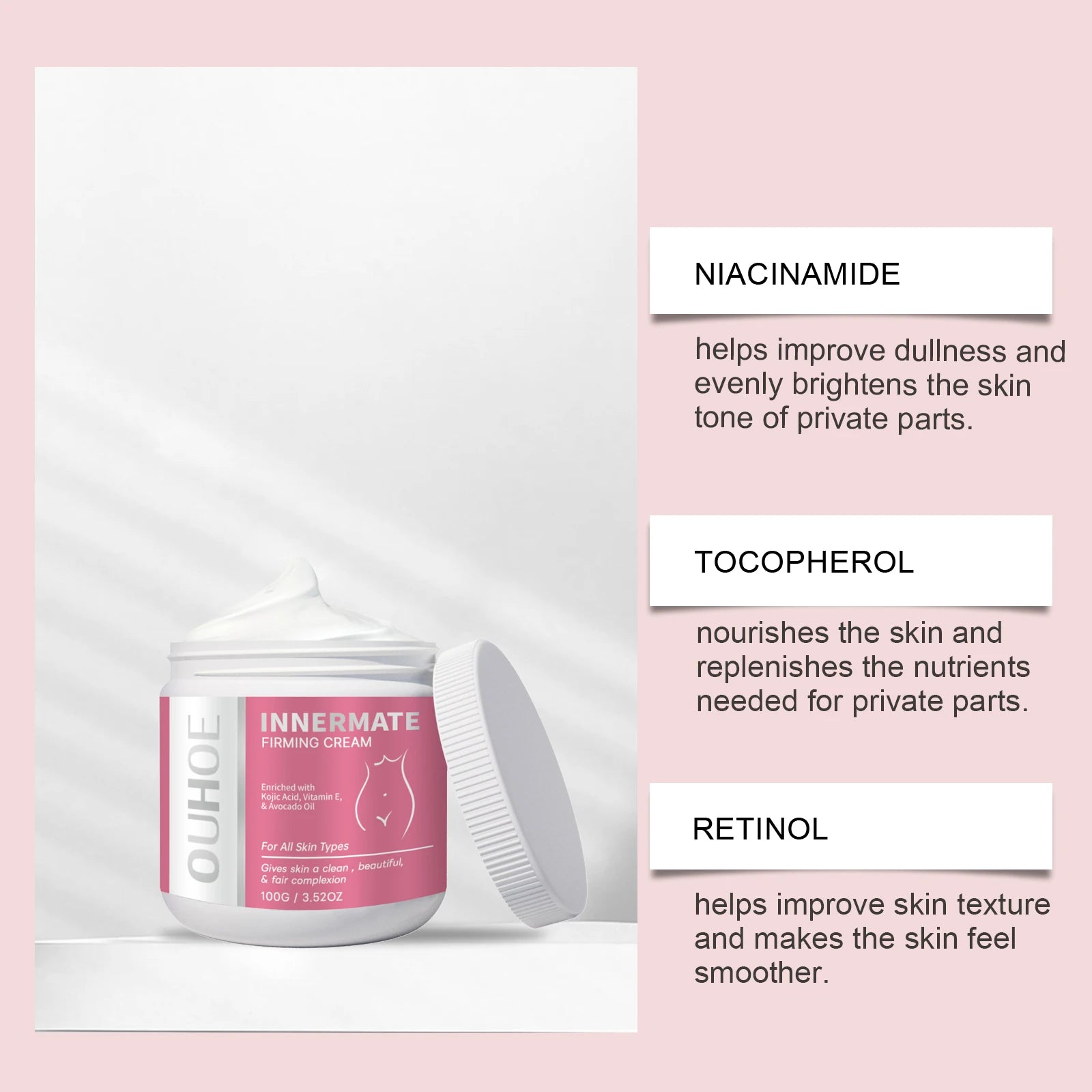 OUHOE Private Part Skin Tighten Whiten Cream Moisturizing Enhance Elasticity Brightening Skin Relieve Redness Lighten Dark Spots