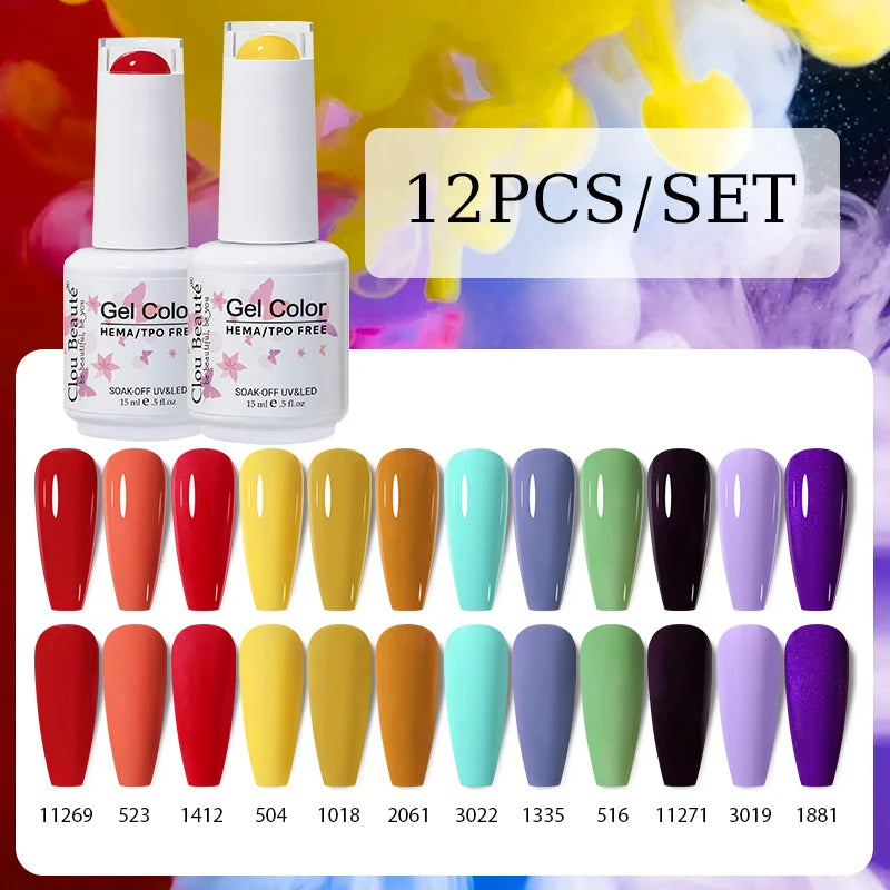 Clou Beaute 12pcs Gel Nail Polish Manicure Set Color 15ml White Glass Bottle Nail Art Kit Vernis Semi Permanent Nail Art Varnish