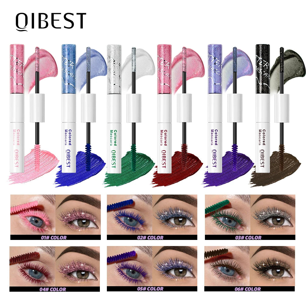 2 in 1 Matte Pink Mascara Eyelashes Blue Green Red Colorful Waterproof Curling Diamond Glitter Mascara Lasting Eye Makeup Tools