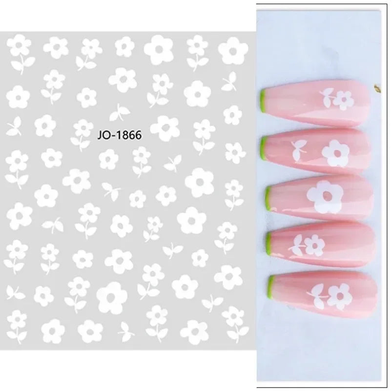 Cherry Blossom 3D Nail Stickers White Flower Petals Nail Art Decals Elegant Wedding Design Spring Sakura Manicure Slider Decor