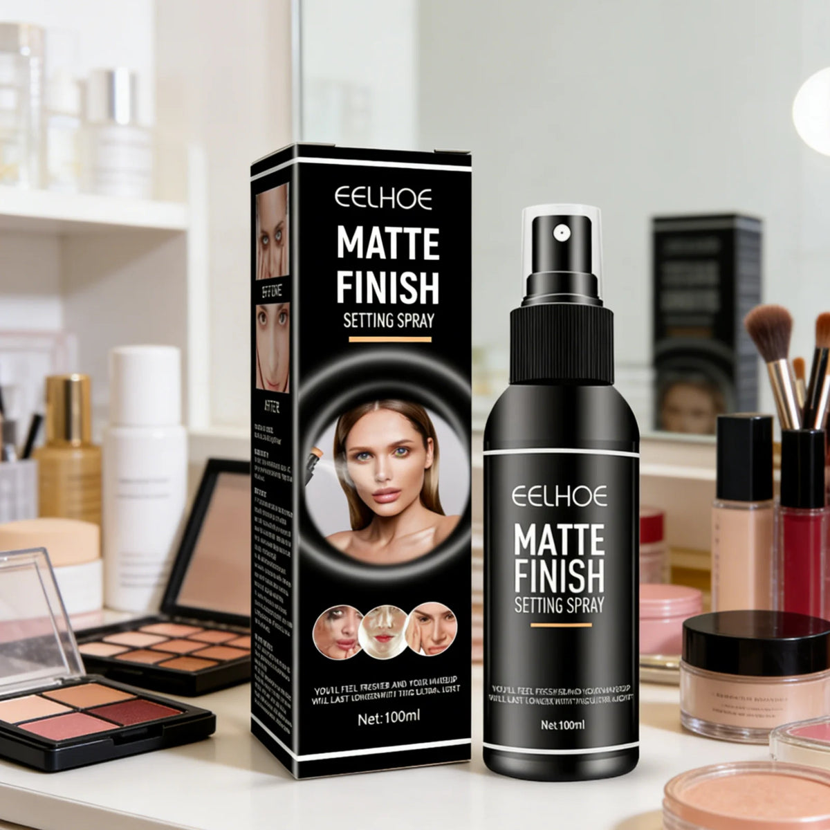 Eelhoe Matte Finish Setting Spray Oil Control Minimize Pores Waterproof Quick Film Forming Lightweight Makeup Fixing Spray 100ml