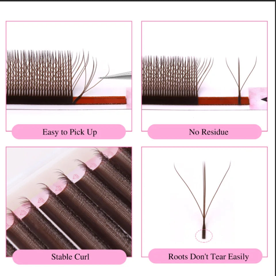 NEW Brown 3D Fairy W-Shaped Eyelash Extension Brown 4D Hand Woven Lashes Premade Fans 2D 5D Clover Eyelash 3D Fairy Spike Lashes