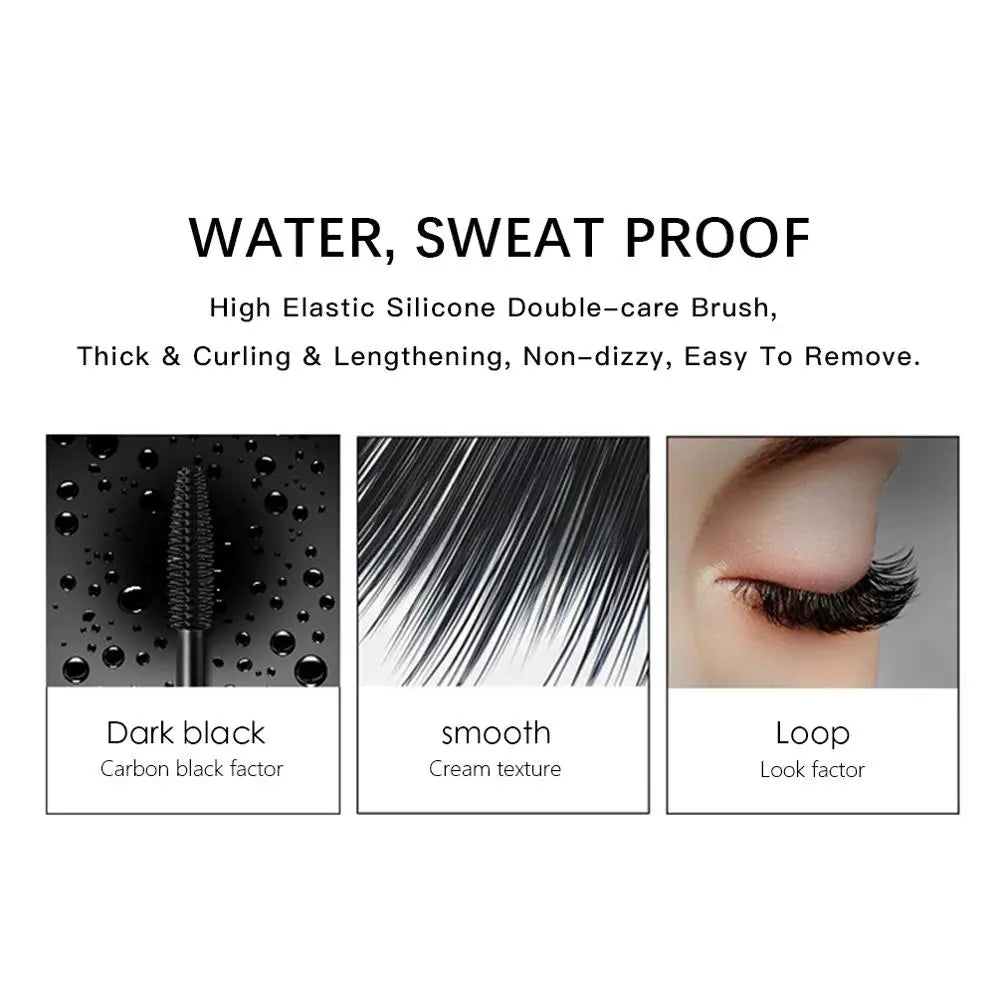 QIBEST 2 Pack Silk Fiber Eyelash Black Mascara Waterproof Lasting Eyelash Extension Thick Lift Lengthening Eyelash  Mascara