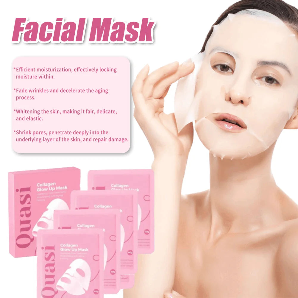 4PCS Quasi-Biological Collagen Hydrating Mask Overnight Brightening Anti-Aging Pore Minimizing Fine Line Reducing Mask Face Care