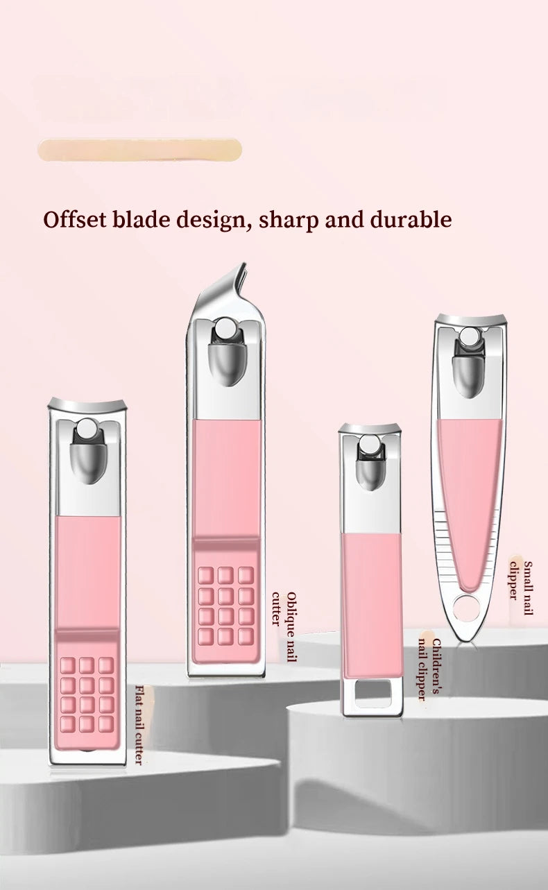 8/14 Piece Deluxe Manicure & Pedicure Set Pink And Blue Stainless Steel Nail Scissors, Clippers, Ear Digging Spoon for Men Women