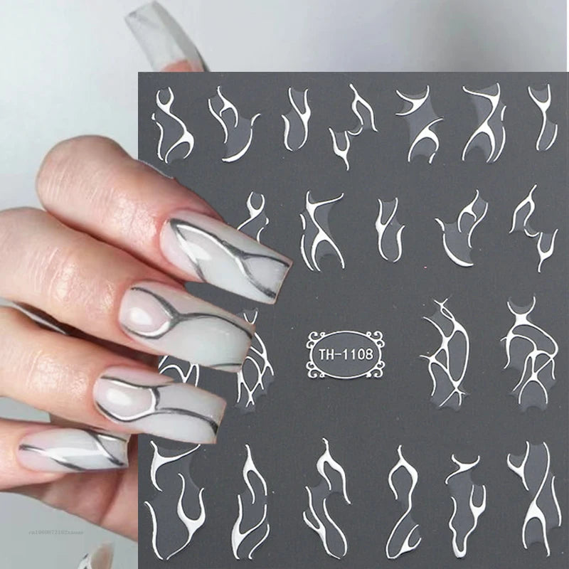 Nail Stickers 3D  Metal Line Sliver Gold Thorns Vine Curve Stripe Lines Tape Swirl Sliders Manicure Adhesive Gel Nail Art Decals